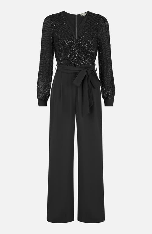 Yumi Sequin Wrap Over Jumpsuit In Black
