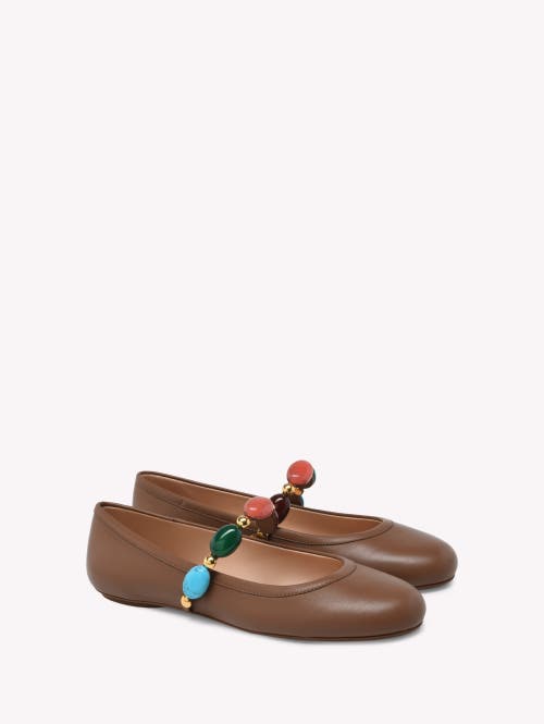 Gianvito Rossi Shanti Embellished Leather Mary Jane Ballet Flats In Brown Leather