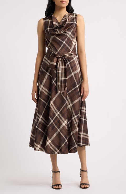 Drape Neck Sleeveless Midi Dress