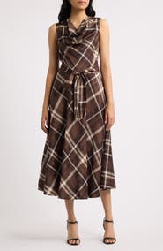 Tahari ASL Drape Neck Sleeveless Midi Dress
