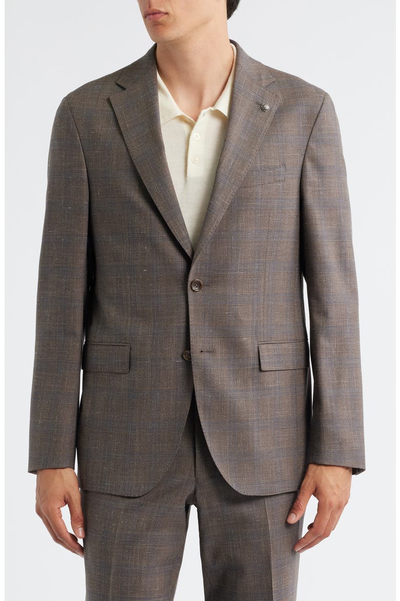 Midland Contemporary Fit Brown Plaid Wool & Silk Blend Suit, Alternate, color, BROWN