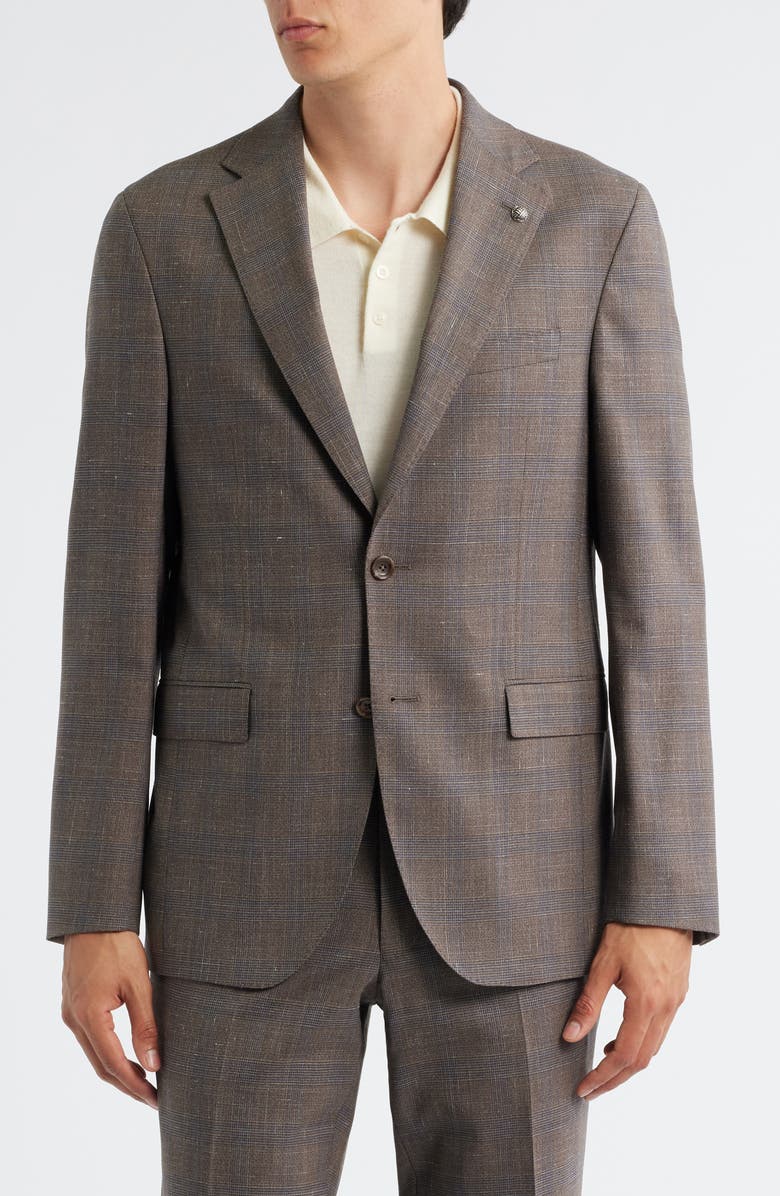 Jack Victor Midland Contemporary Fit Brown Plaid Wool & Silk Blend Suit, Alternate, color, Brown