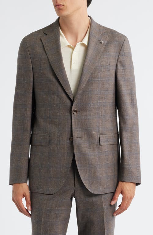 Jack Victor Midland Contemporary Fit Brown Plaid Wool & Silk Blend Suit In Gray
