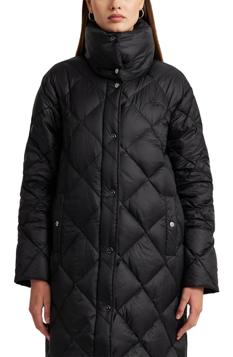 Lauren Ralph Lauren Snap Front Diamond Quilted Down Long Coat, Alternate, color,