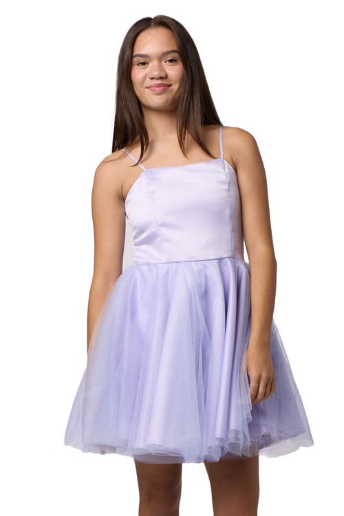 Un Deux Trois Kids' Satin & Tulle Fit & Flare Dress In Blue