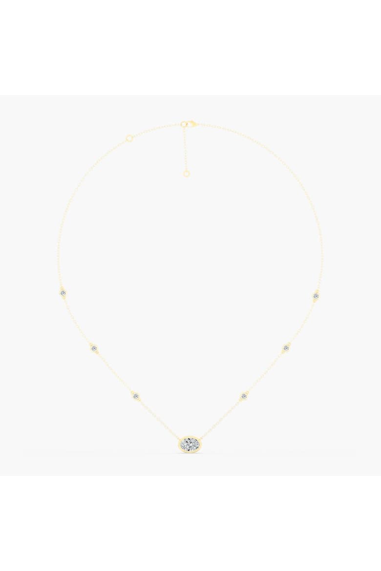 Bezel Oval and Diamond Chain Necklace in 14K, Main, color, Yellow Gold