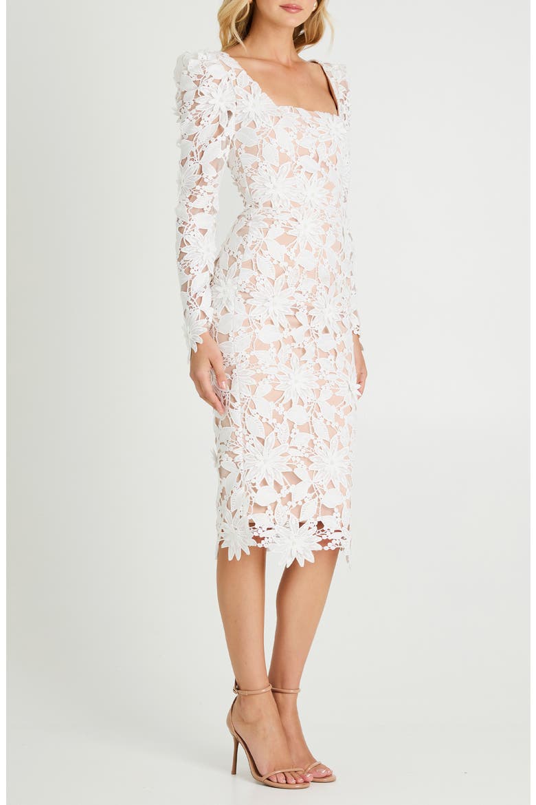 Olga Floral Appliqué Long Sleeve Dress, Alternate, color, OFF WHITE