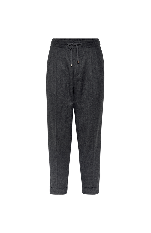 Brunello Cucinelli Grey Pinstriped Virgin Wool Trousers In Gray