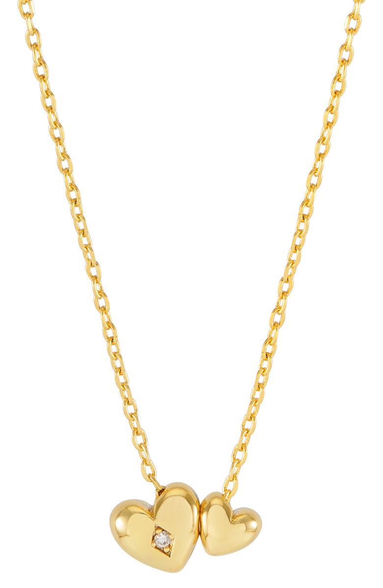 Estella Bartlett Double Heart & Cubic Zirconia Necklace, Main, color, Gold