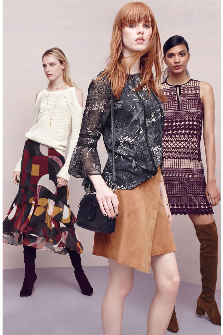 Asymmetrical Suede Skirt, Alternate, color, TAN COGNAC