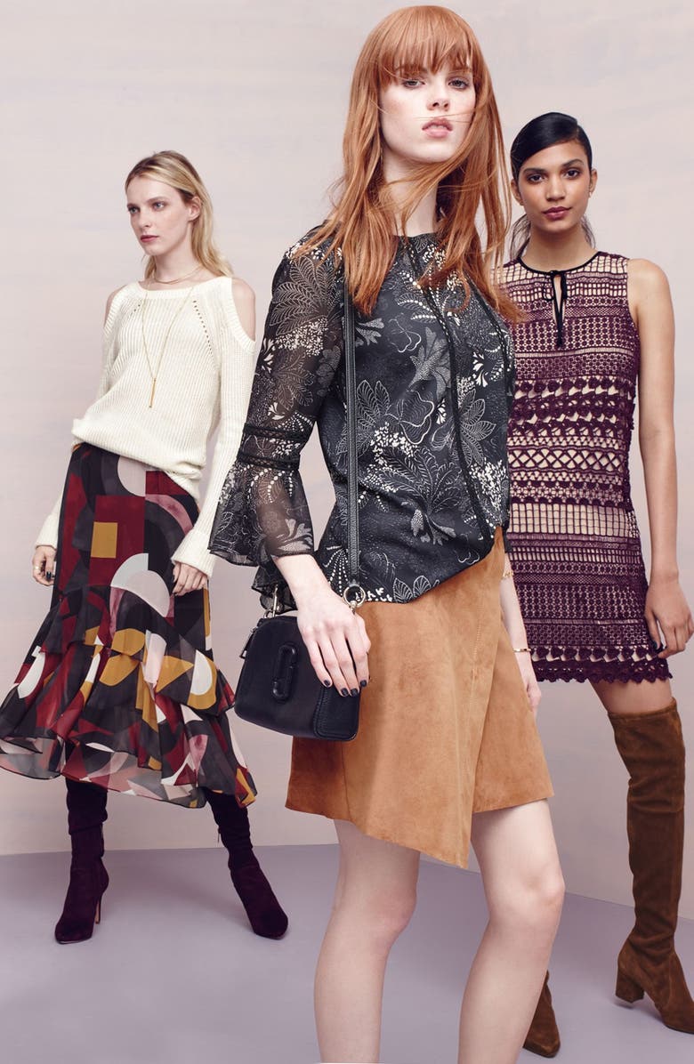 Chelsea28 Asymmetrical Suede Skirt, Alternate, color,