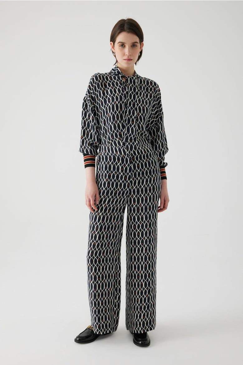 Adia Pants Geometric Patterned Palazzo Pants, Main, color, Black and White