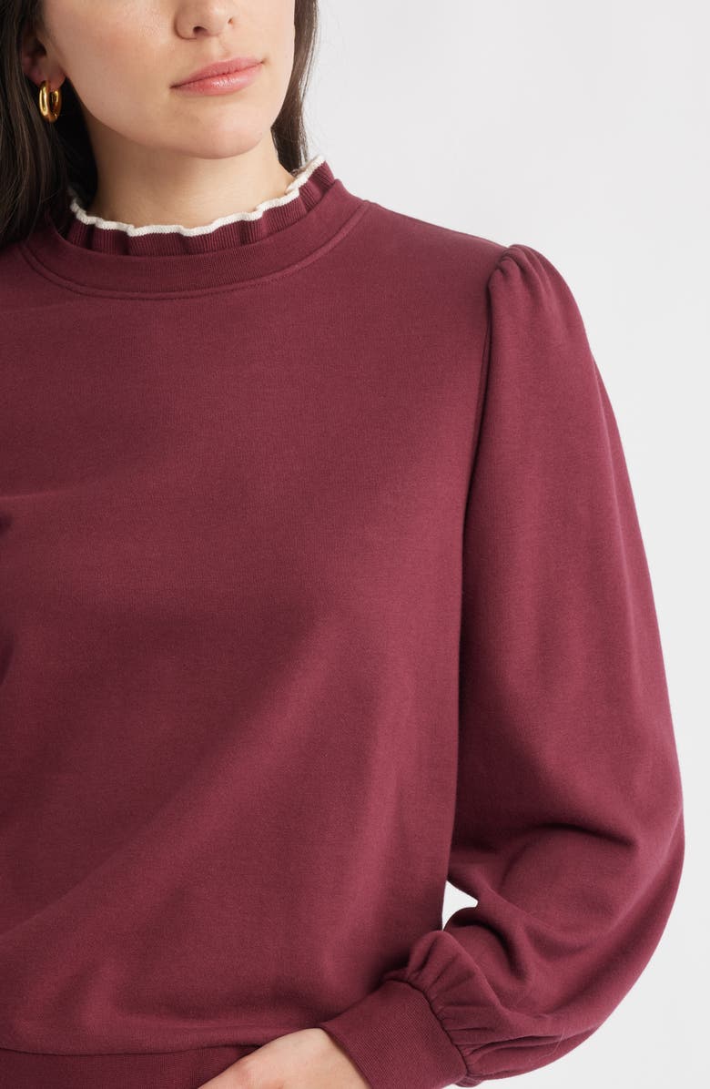 Caslon<sup>®</sup> Ruffle Crewneck Sweatshirt, Alternate, color, Burgundy Tannin