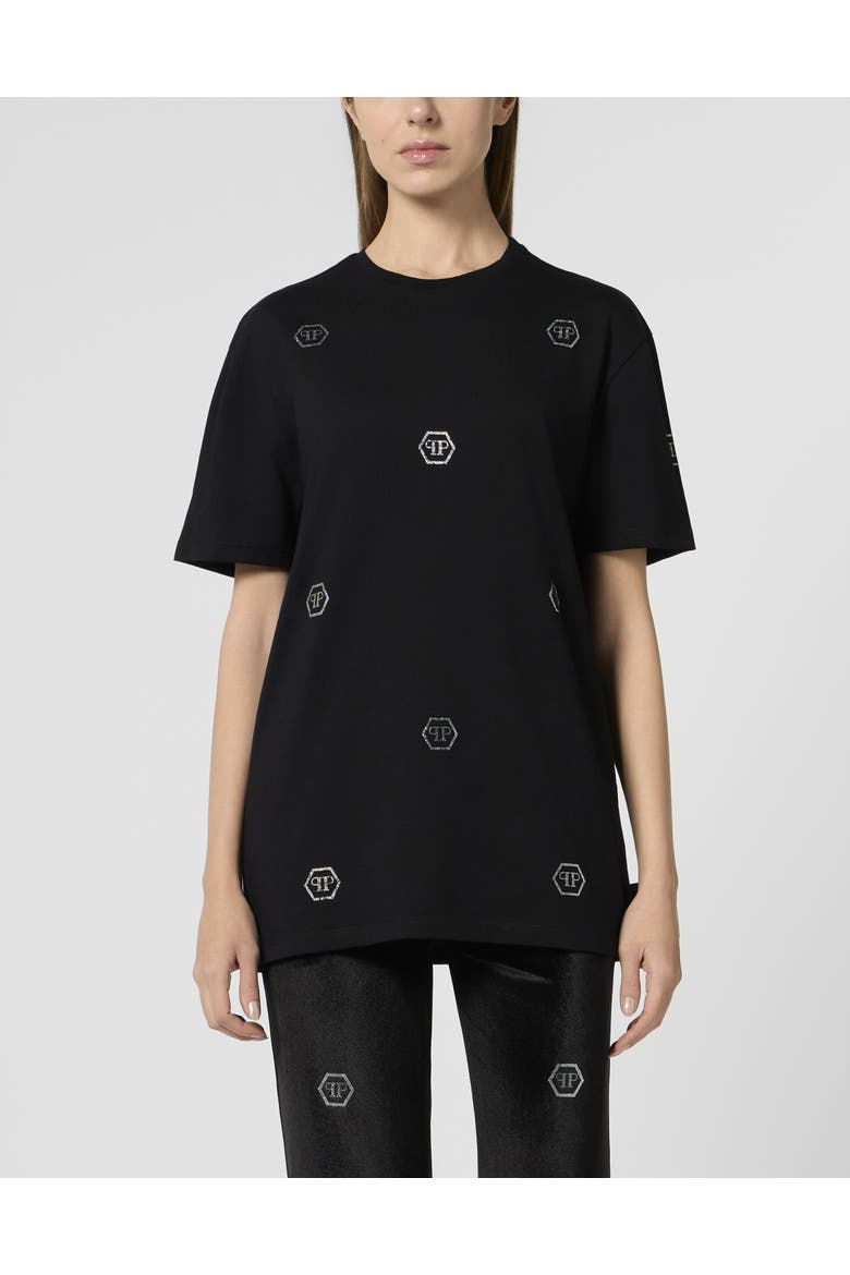 Man Fit T-Shirt Mini Monogram Crystal Monogram Women, Main, color, black