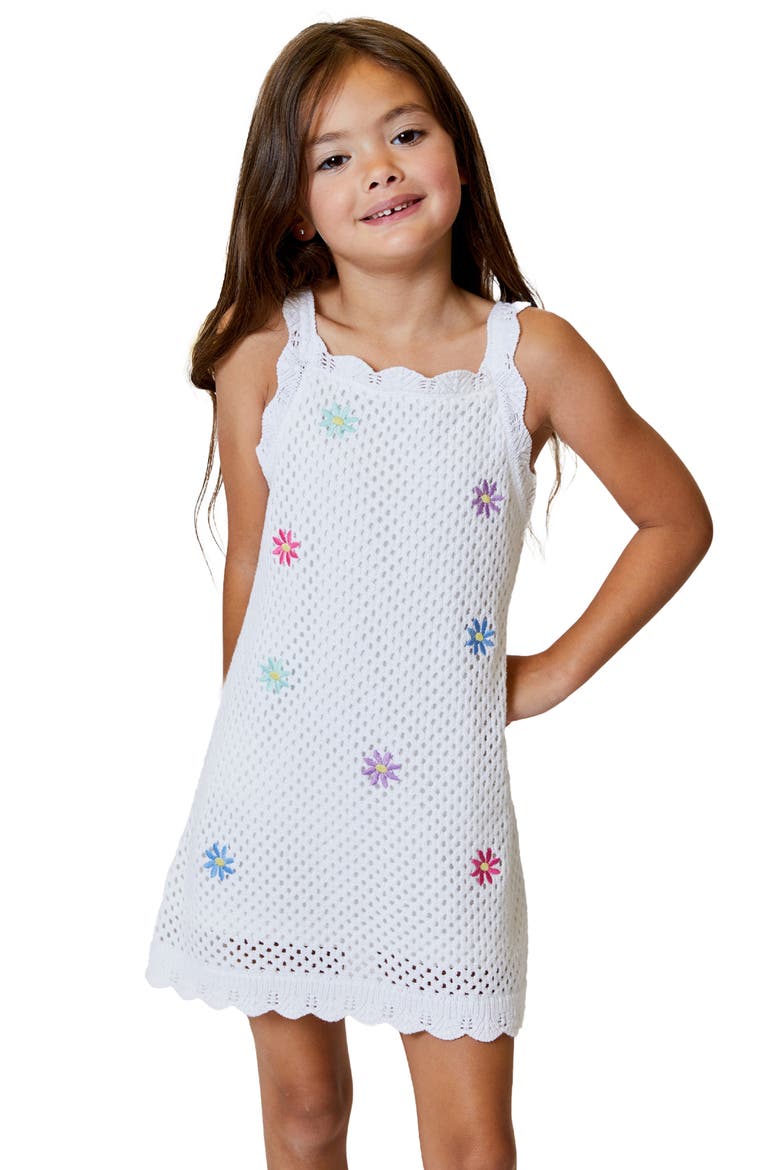 Kids' Flower Open Knit Dress, Alternate, color, WHITE