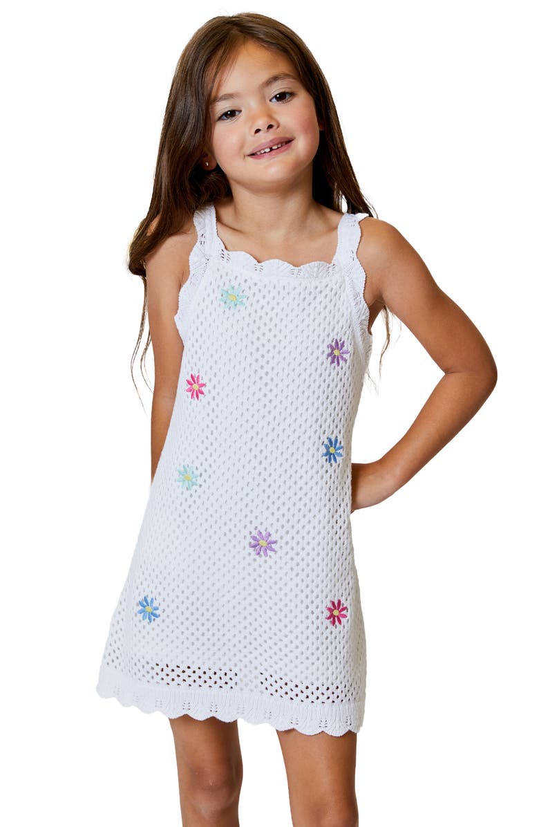 Design History Kids' Flower Open Knit Dress, Alternate, color, White