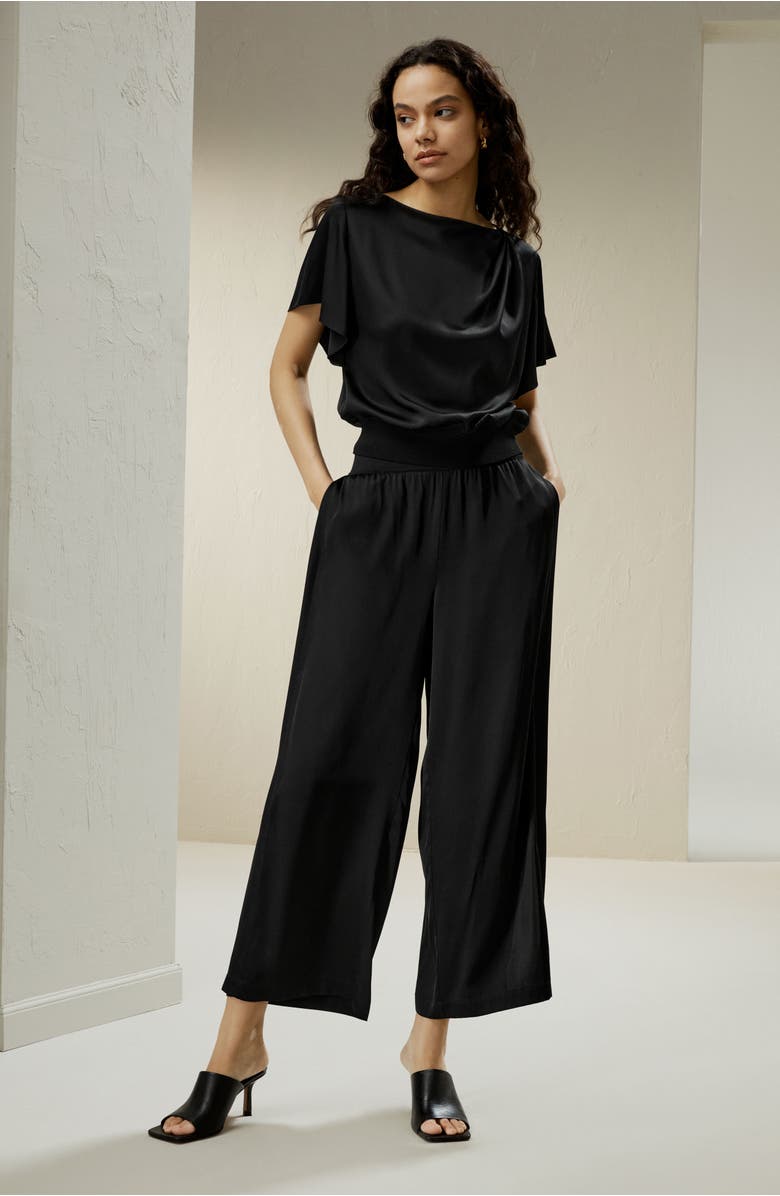 Lilysilk Short rippled batwing sleeves Silk Shirt, Alternate, color, Black