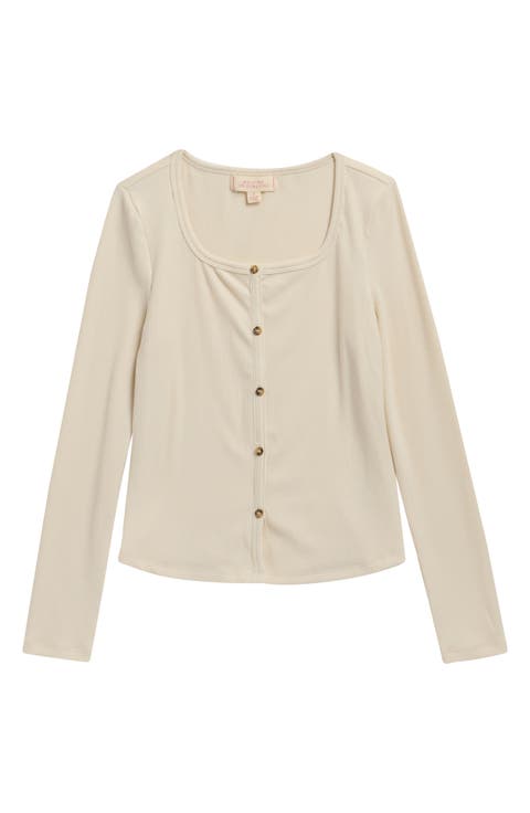 Kids' Long Sleeve Rib Knit Button-Up Top