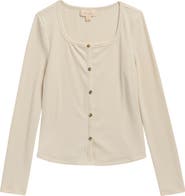Walking on Sunshine Kids' Long Sleeve Rib Knit Button-Up Top