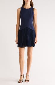 Halogen® Sleeveless Pleated Skirt Mixed Media Minidress
