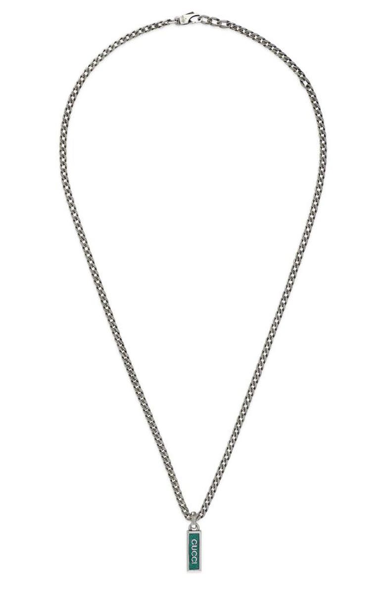 Gucci Gourmette Dog Tag Necklace, Main, color, Silver