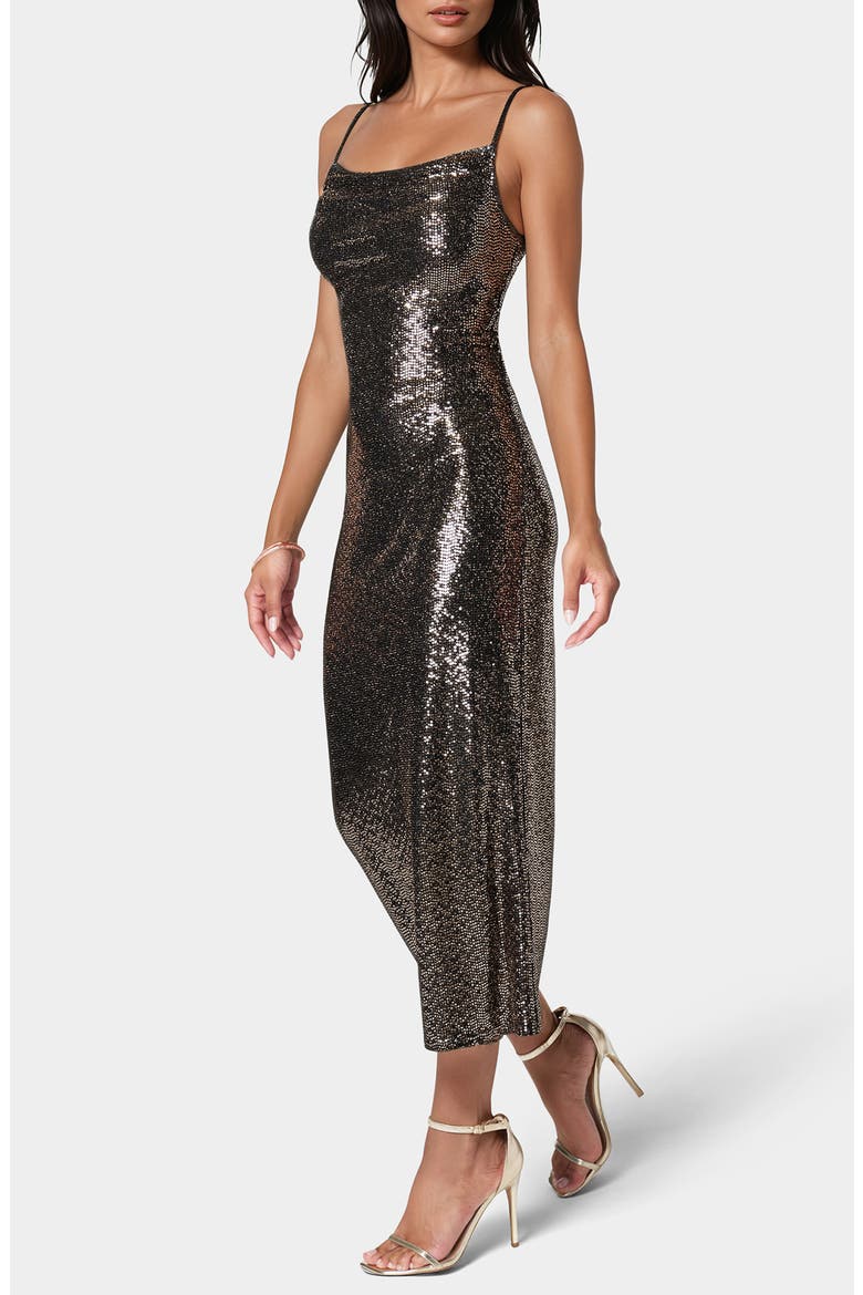 Ombré Metallic Dot Print Midi Dress, Alternate, color, GOLD / SILVER