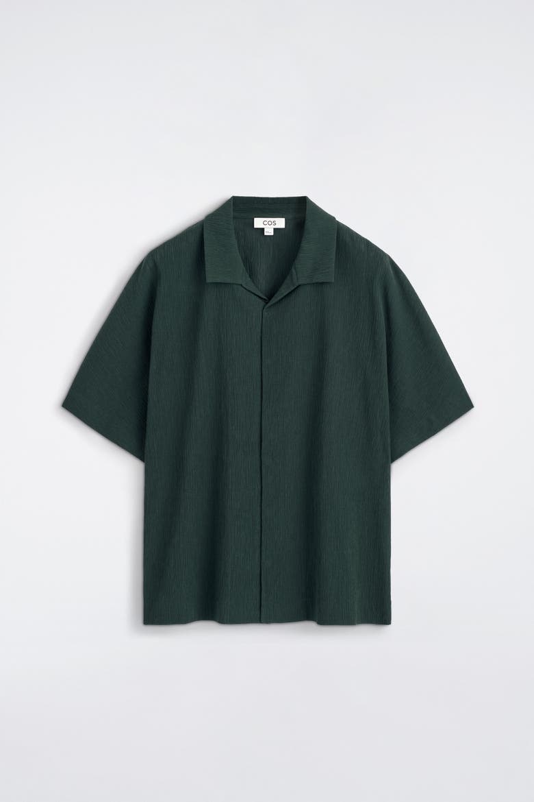 Crinkled-Cotton Shirt, Alternate, color, DARK GREEN