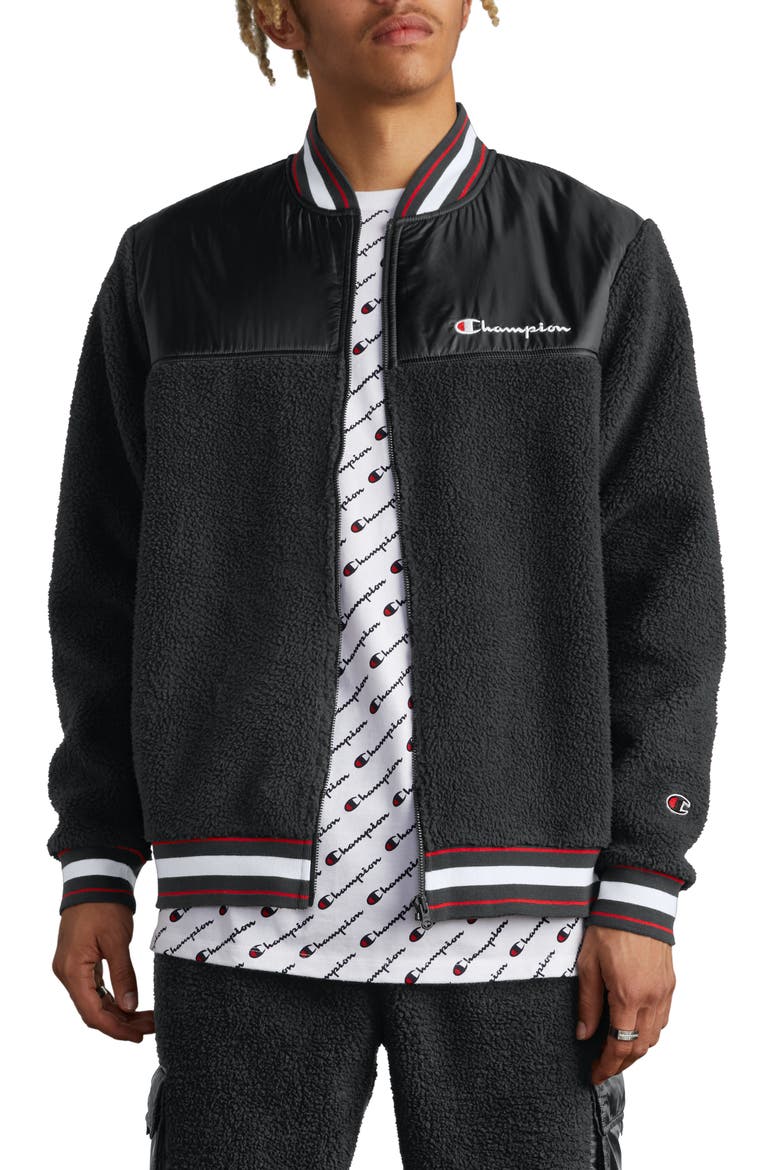Fleece Baseball Jacket, Main, color, BLACK