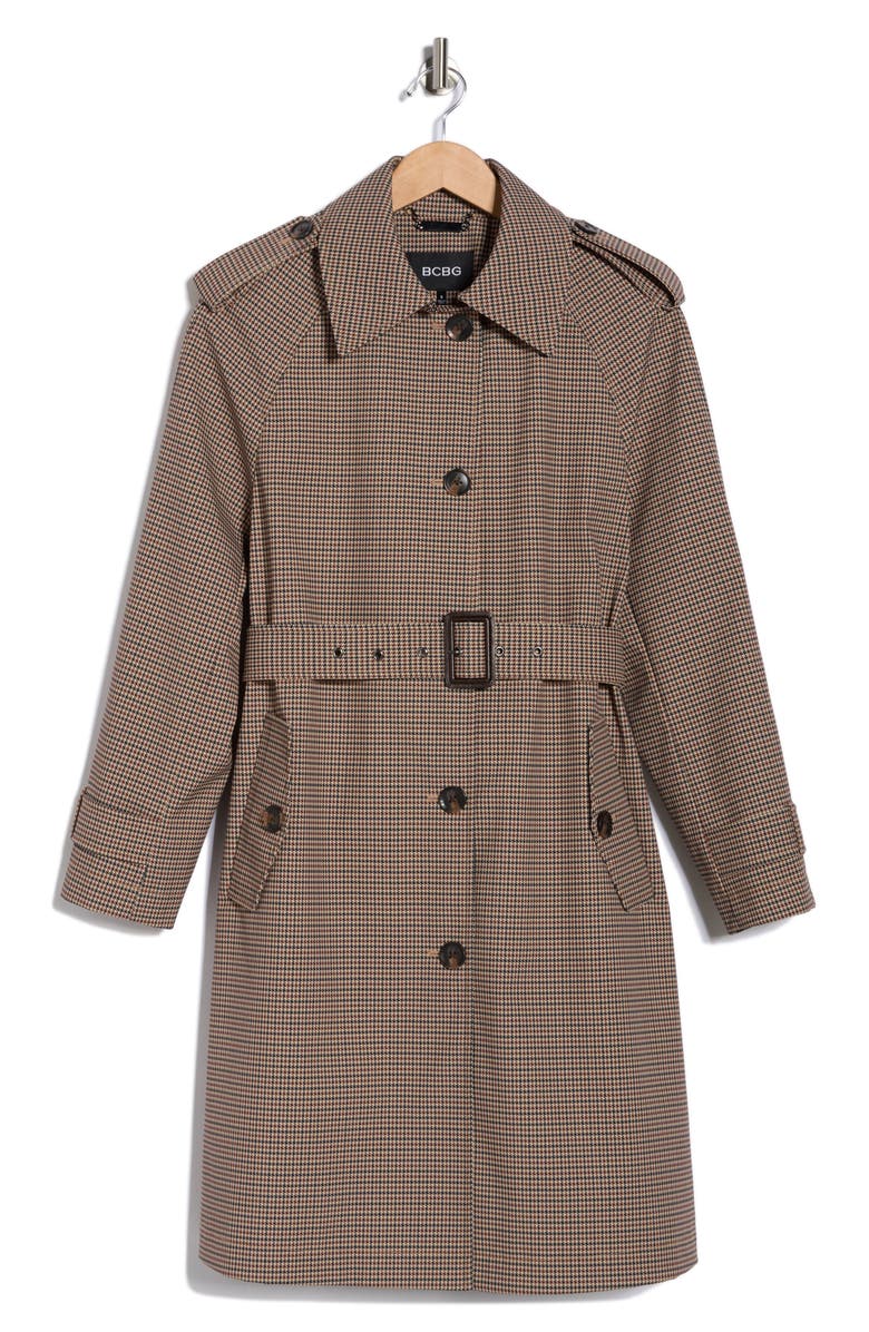 BCBG Belted Trench Coat, Alternate, color, Brown Plaid
