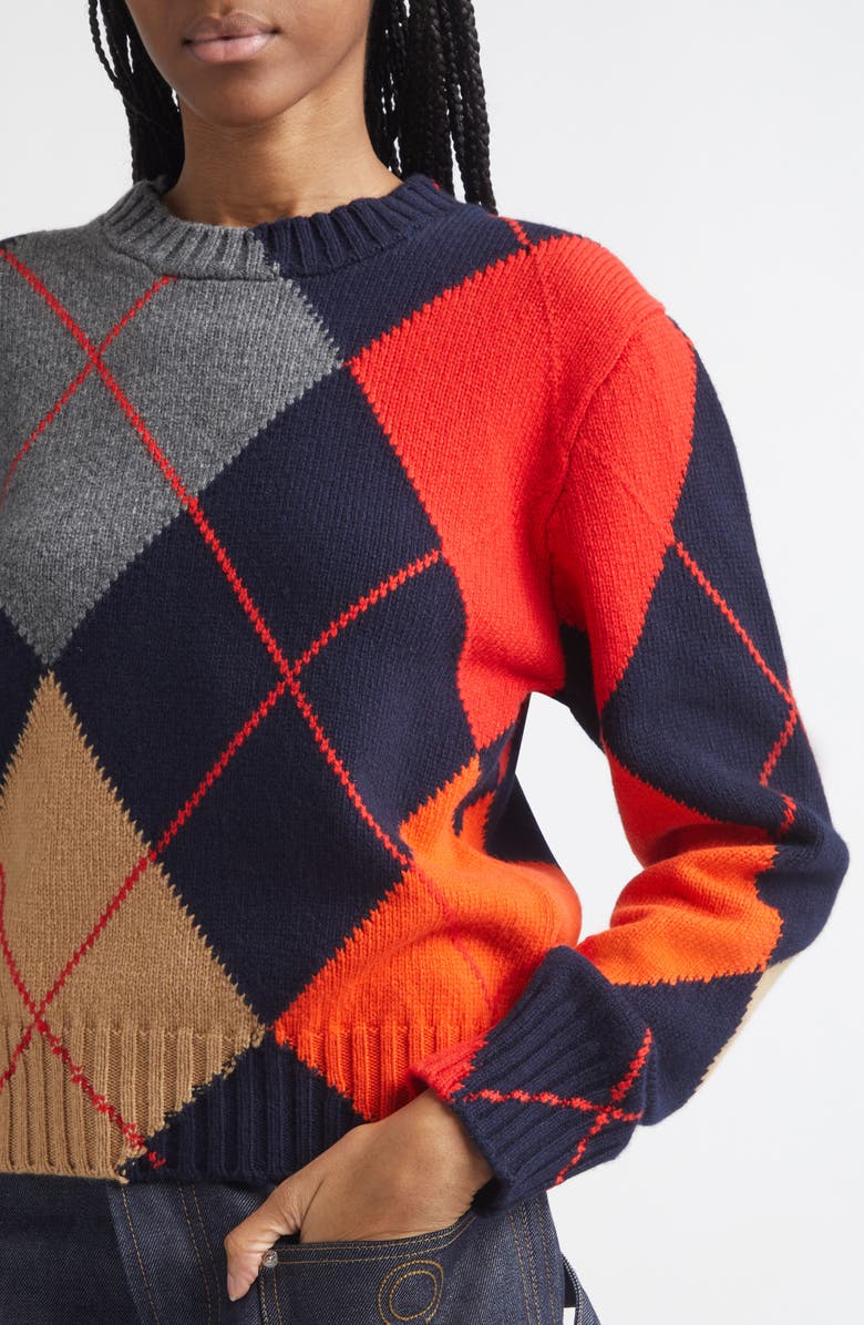 JW Anderson x Pringle of Scotland Argyle Wool Crewneck Sweater, Alternate, color, Navy