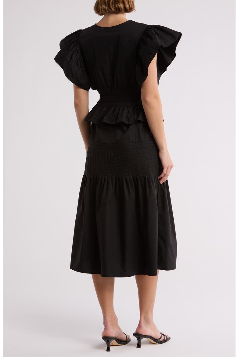 Tiered Ruffle Midi Dress, Alternate, color, BLACK
