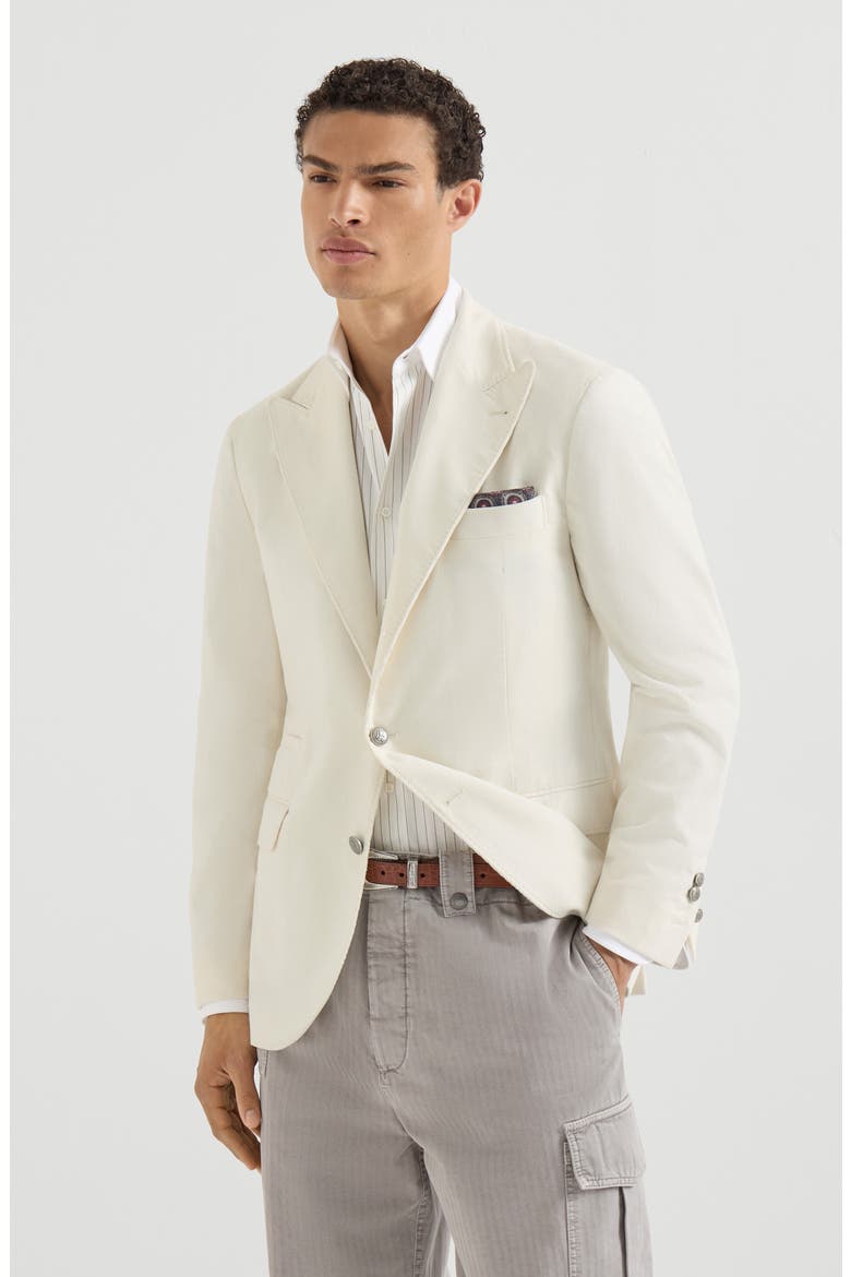 Sea Island cotton narrow wale corduroy deconstructed blazer with large peak lapels and metal buttons, Main, color, Panama