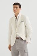 Brunello Cucinelli Sea Island cotton narrow wale corduroy deconstructed blazer with large peak lapels and metal buttons