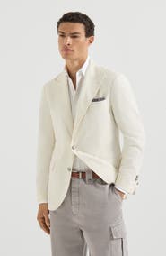 Brunello Cucinelli Sea Island cotton narrow wale corduroy deconstructed blazer with large peak lapels and metal buttons