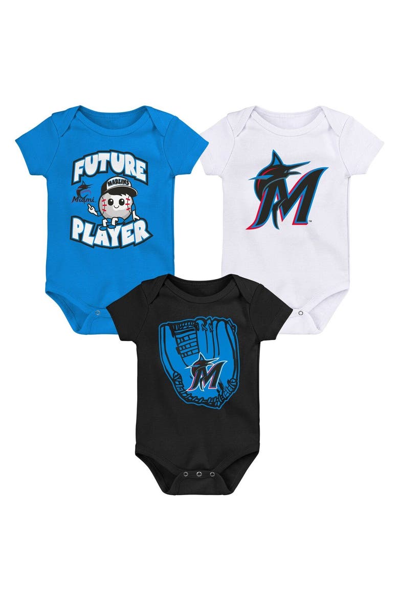 Infant Blue/Black/White Miami Marlins Minor League Player Three-Pack Bodysuit Set, Main, color, Blue