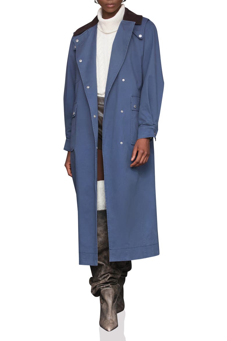 Asymmetric Stretch Cotton Long Coat, Main, color, MIDNIGHT