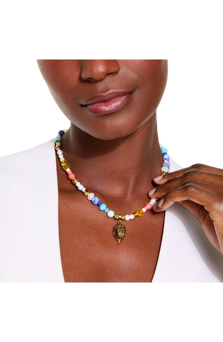 Kurt Geiger London Beaded Eagle Head Pendant Necklace, Alternate, color, Rainbow Multi