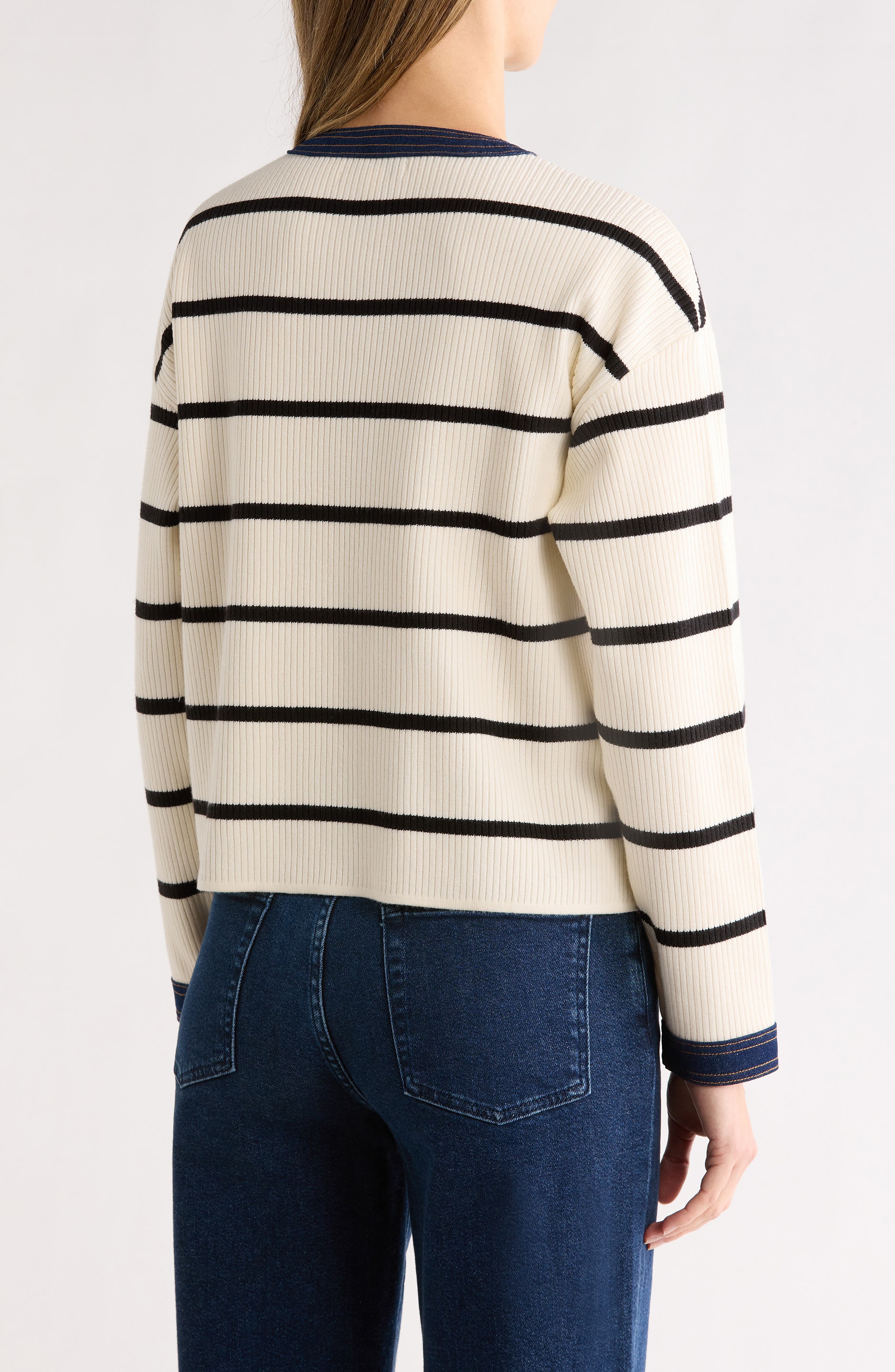 Denim Trim Stripe Ribbed Cardigan - image 2