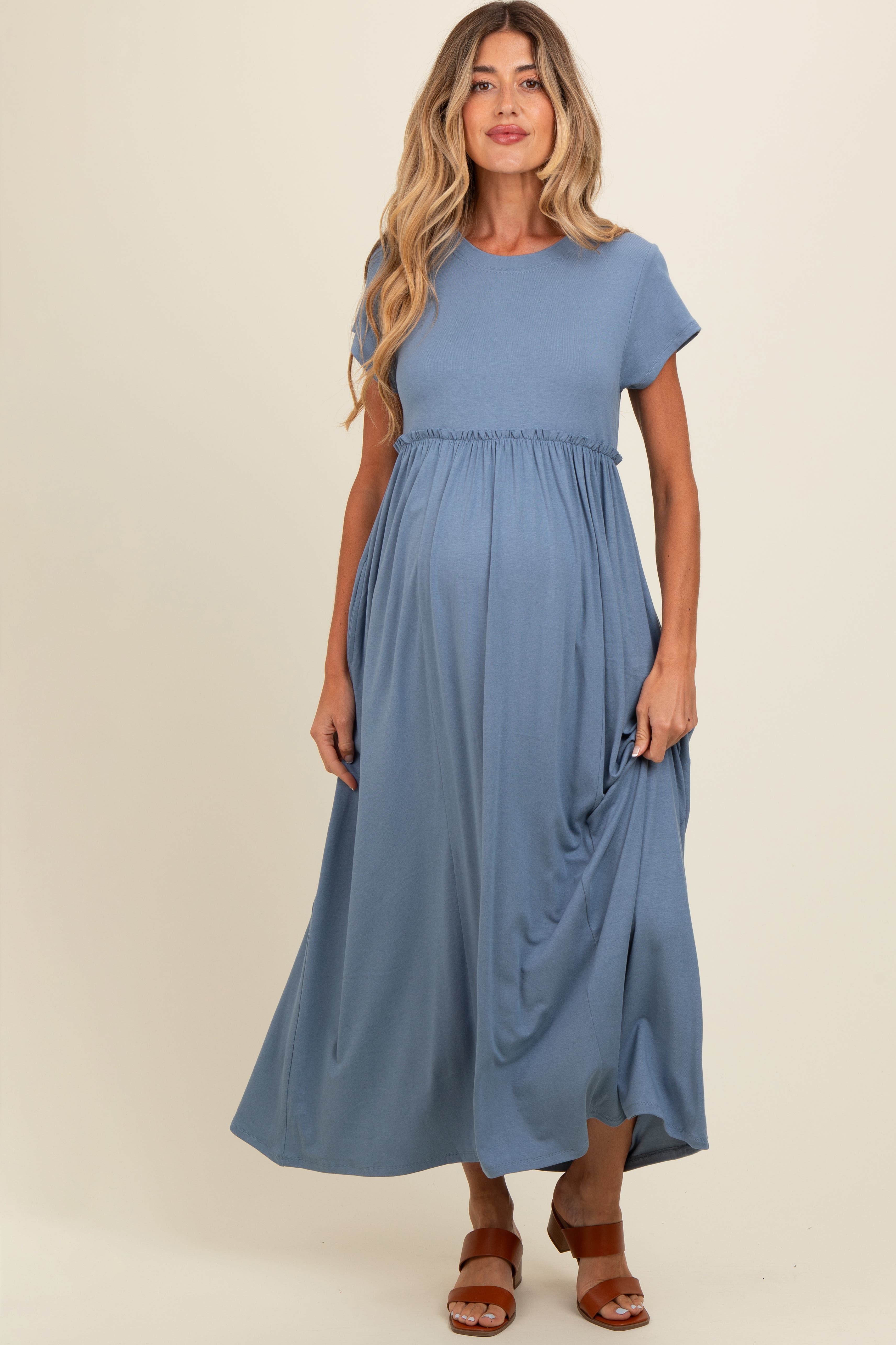 Pinkblush Ruffle Trim Maxi Dress In Blue