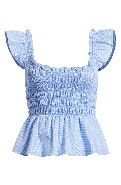 Faithfull The Brand Eudora Gingham Smocked Peplum Cotton Top In Blue