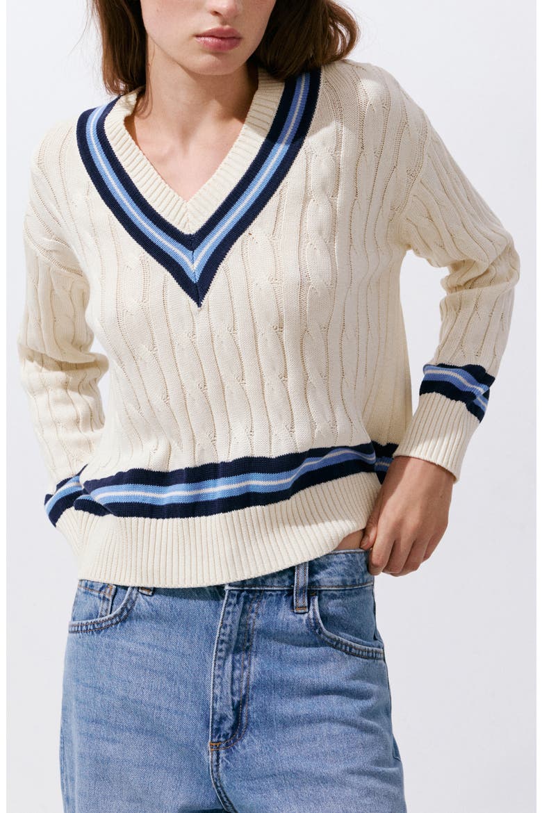 Cable Stitch V-Neck Sweater, Main, color, ECRU