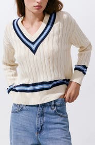MANGO Cable Stitch V-Neck Sweater