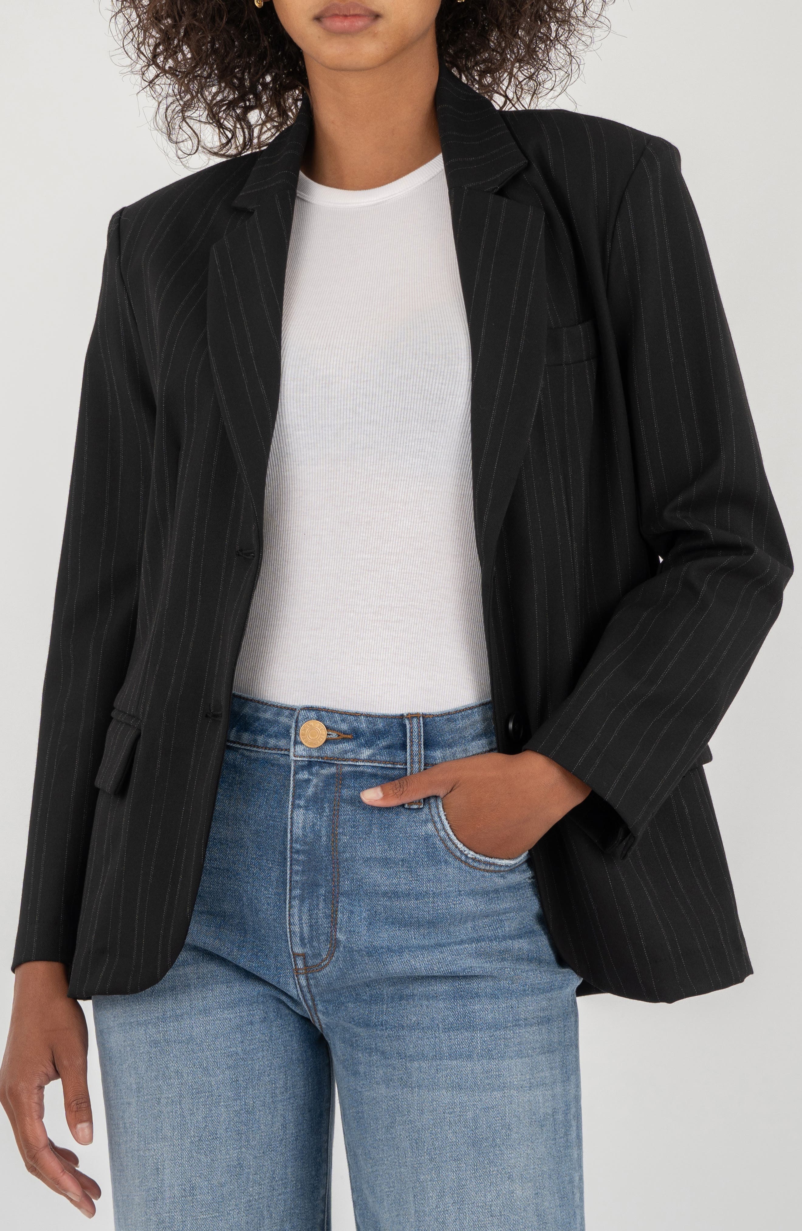 KUT from the Kloth Ellie Pinstripe Stretch Cotton Blend Blazer 