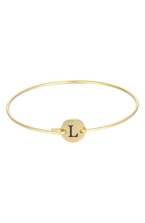 Tarnish Resistant 18K Gold Plated Initial Bangle Bracelet