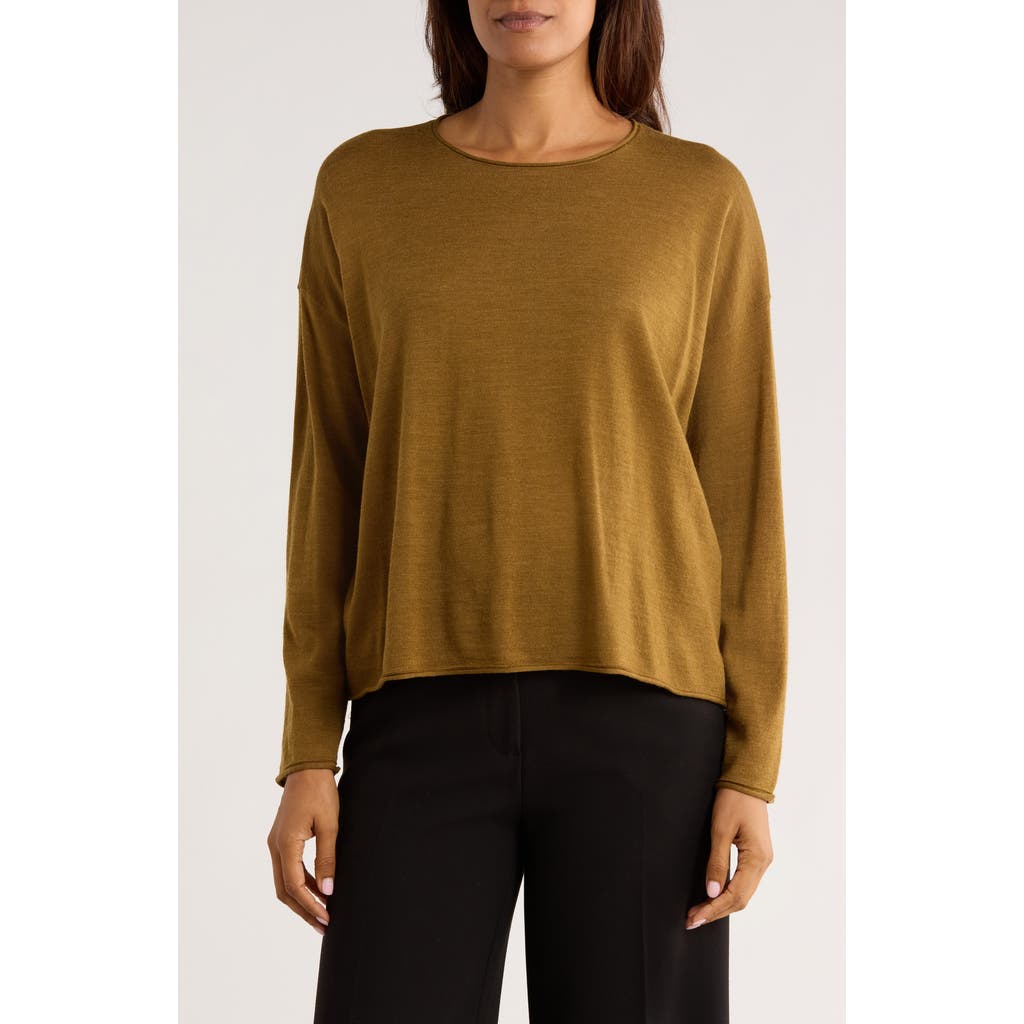 Eileen Fisher Crewneck Wool Sweater In Gold