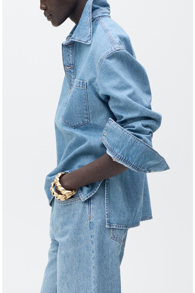 Denim Popover Top, Alternate, color, MEDIUM BLUE
