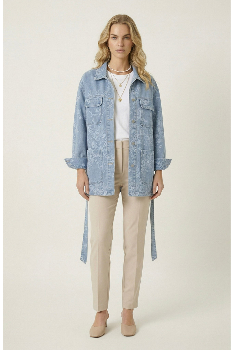 Floral Jacquard Denim Jacket, Main, color, Light Blue