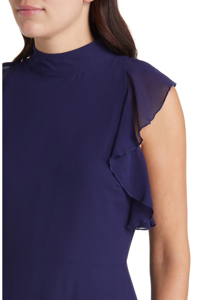 Ruffle Mock Neck Midi Dress, Alternate, color, NAVY