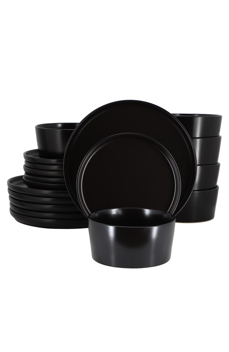 Elama Josh 18 Piece Stoneware Dinnerware Set, Main, color, Black