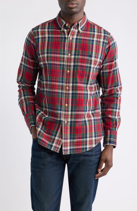 Classic Fit Plaid Brushed Cotton Button-Down Oxford Shirt